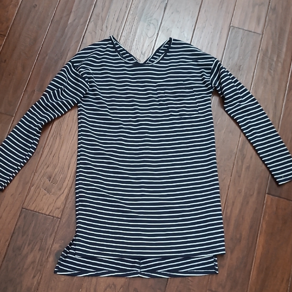Ya Los Angeles Navy Blue & White Striped Tunic with Cut Out Back Size Medium